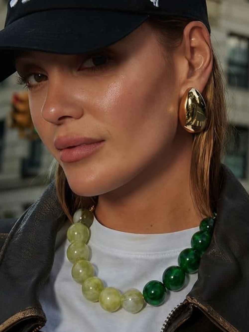 Dopamine in the City Two-Tone Green Beaded Necklace